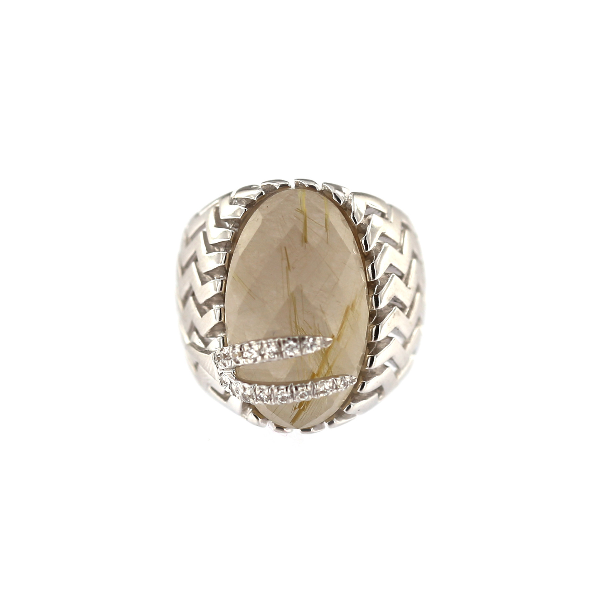 White gold rutilated quartz ring DBA07-02