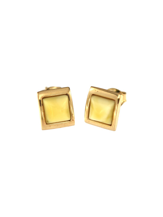 Yellow gold stud amber earrings BGV09-03-01