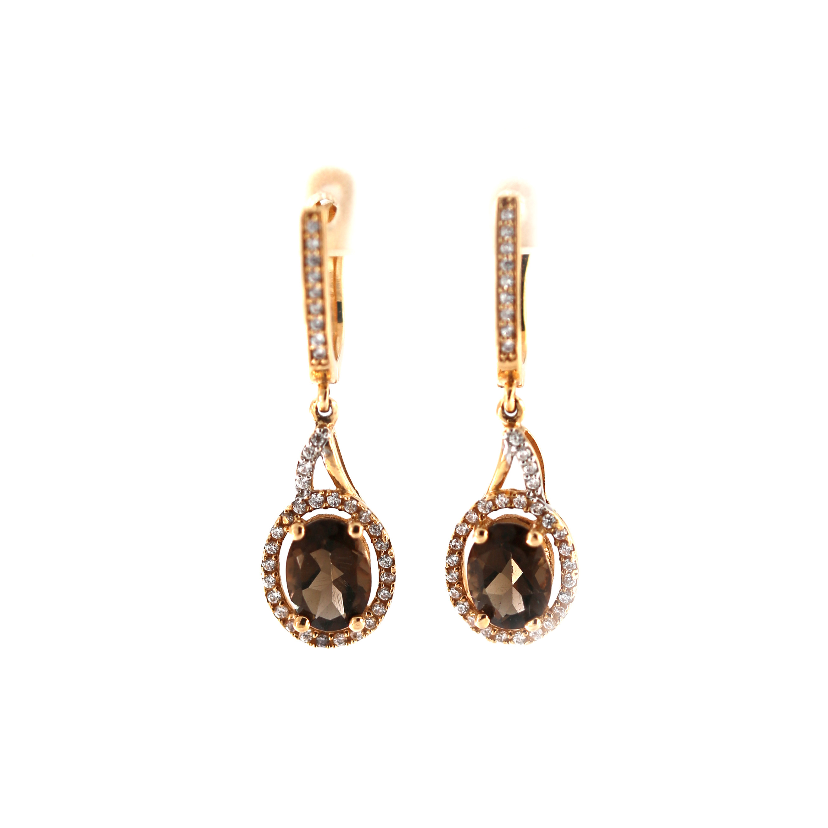 Rose gold smoky quartz drop earrings BRA01-D-03