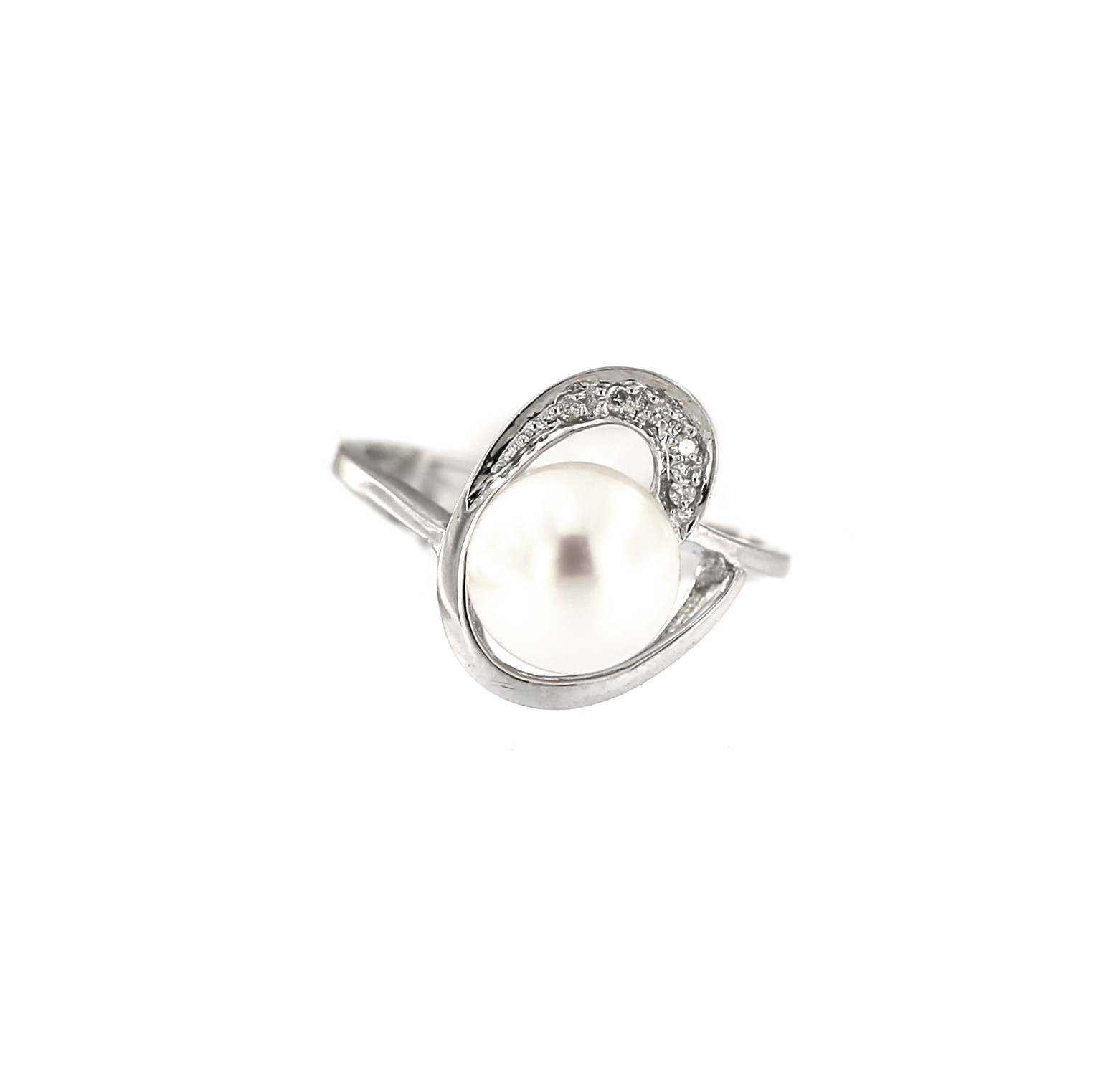 White gold ring with pearl and diamonds DBBR14-PRL-07