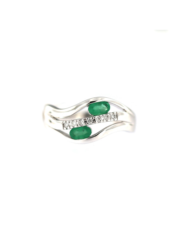 White gold ring with emerald and diamonds DBBR14-S-01