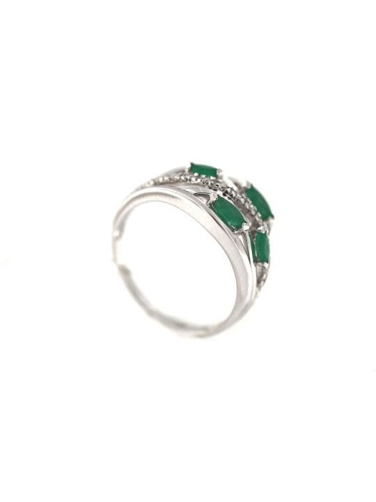 Balto aukso žiedas su smaragdu ir briliantais DBBR14-S-03