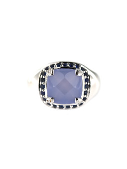 White gold ring with sapphire, chalcedony and diamonds DBBR14-SAF-02