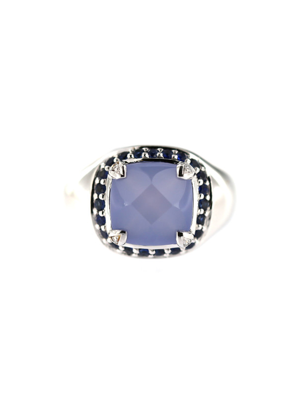 White gold ring with sapphire, chalcedony and diamonds DBBR14-SAF-02