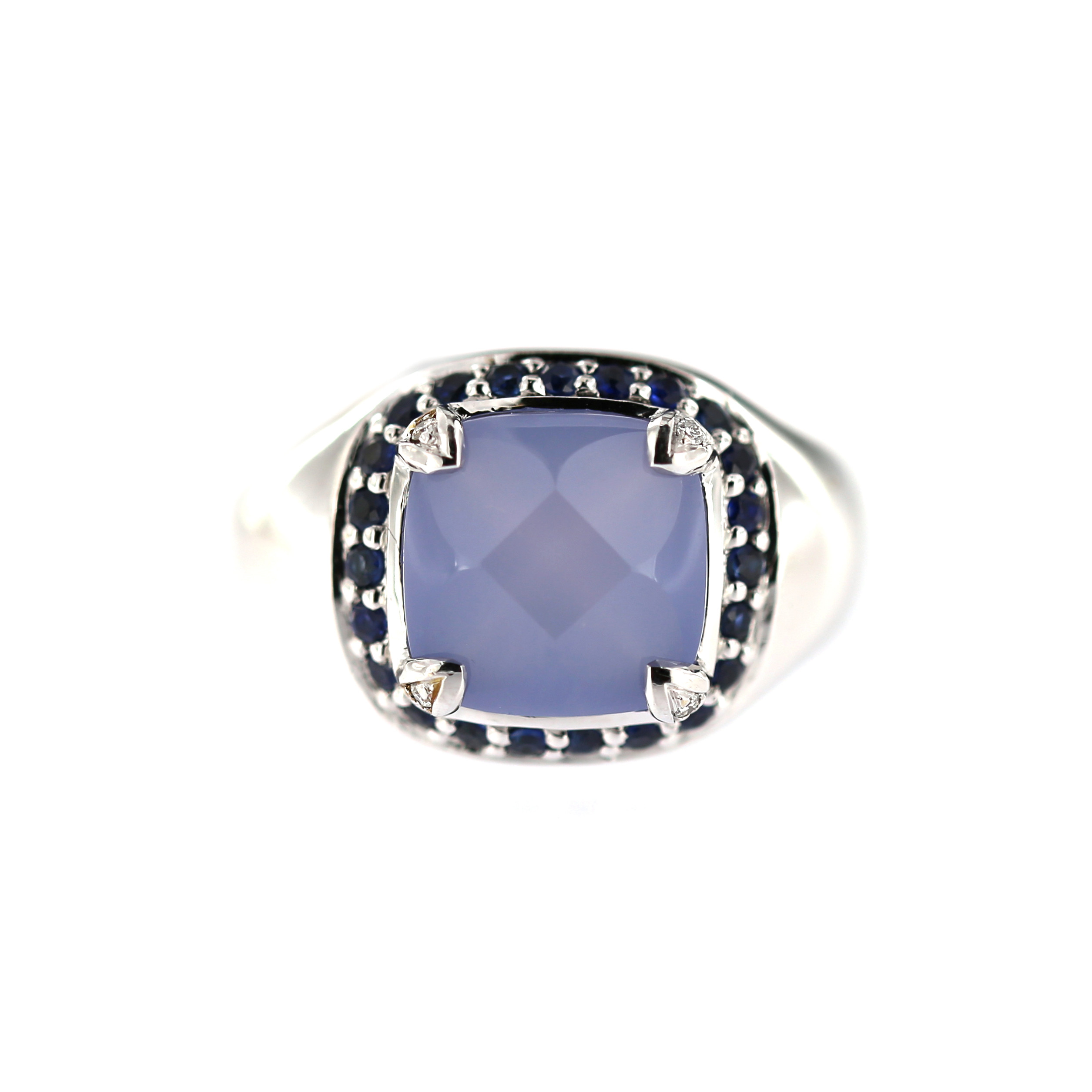 White gold ring with sapphire, chalcedony and diamonds DBBR14-SAF-02