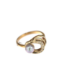 Yellow gold ring with pearl and diamonds DGBR12-PRL-01