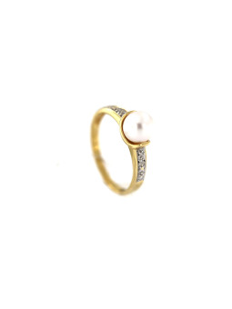 Yellow gold ring with pearl and diamonds DGBR12-PRL-02
