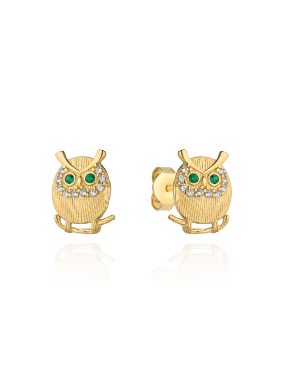 Yellow gold stud owl earrings BGV10-10-01
