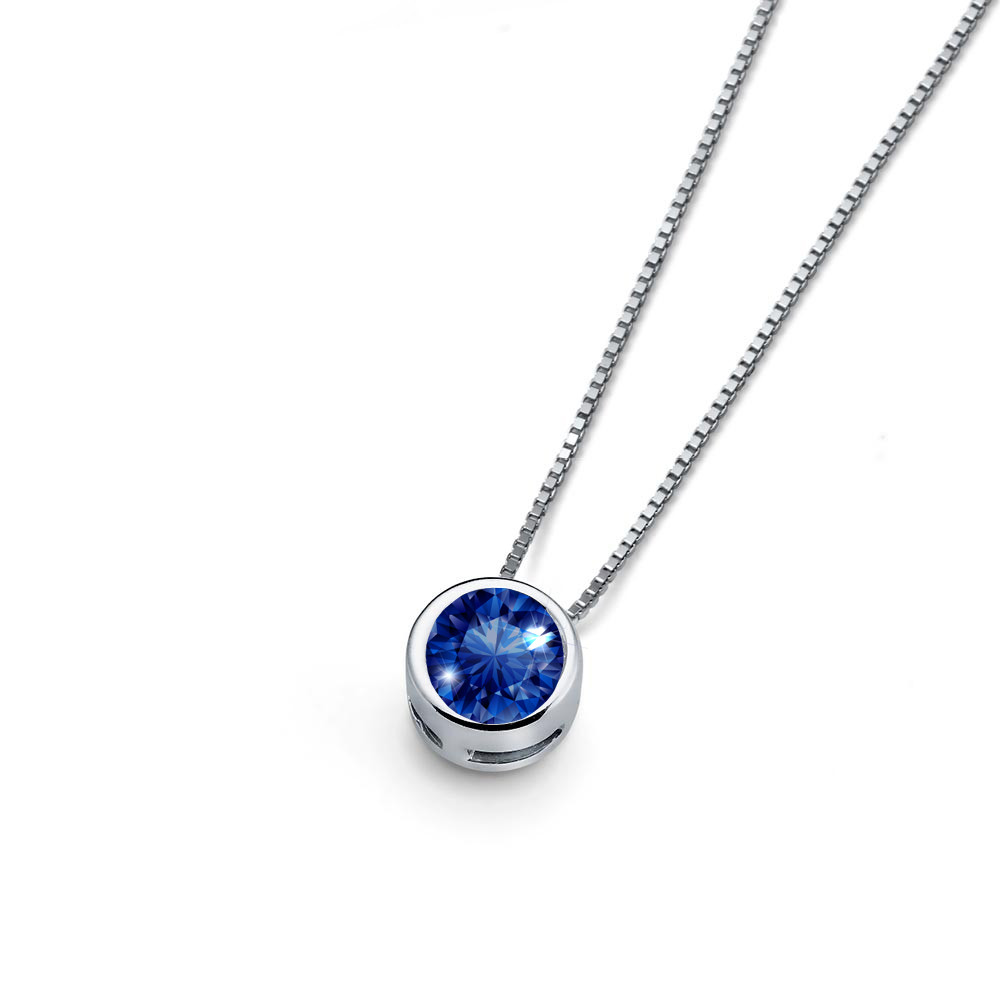 White gold sapphire pendant necklace CPBR09-SAF-04