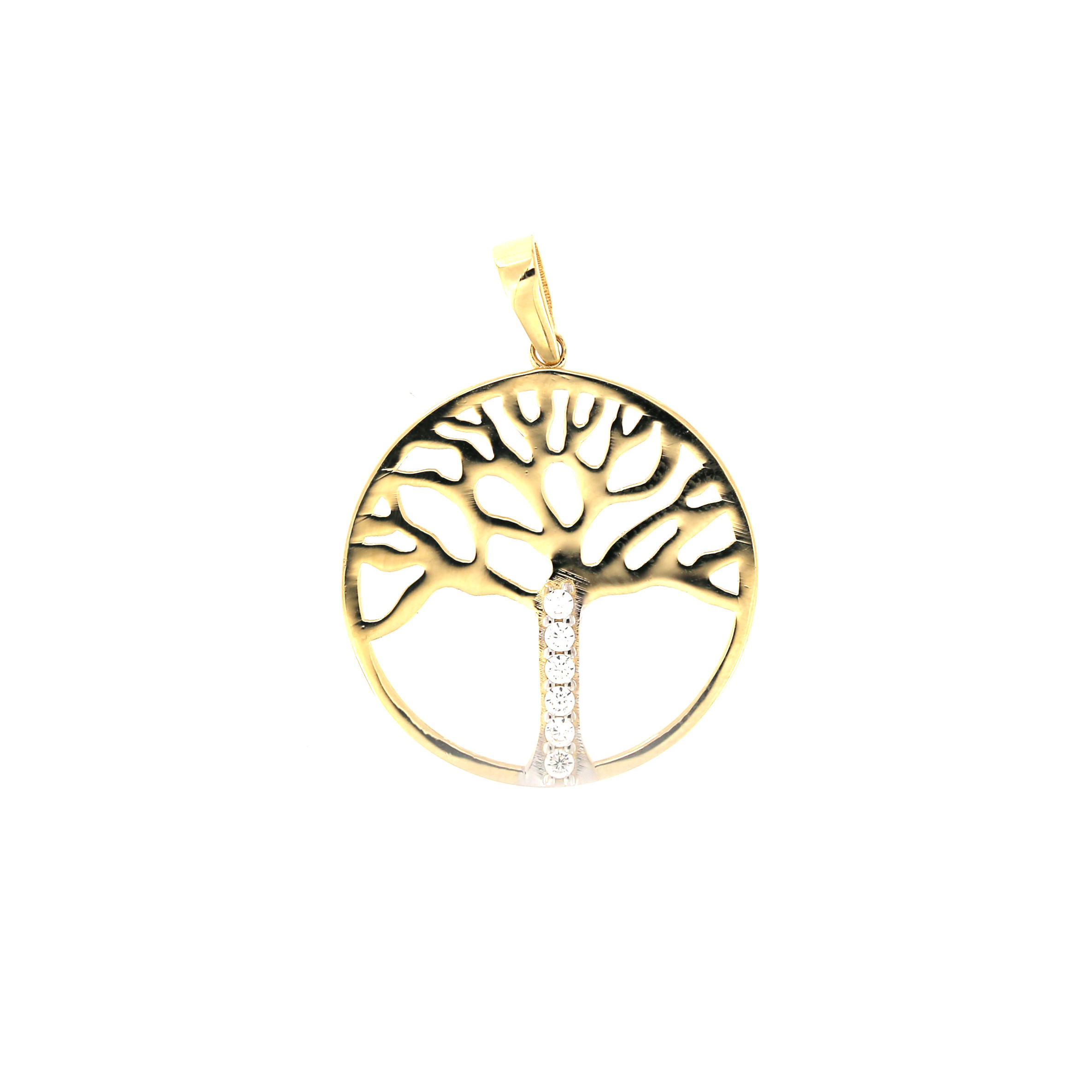Yellow gold tree of life pendant with zircons AGT03-17