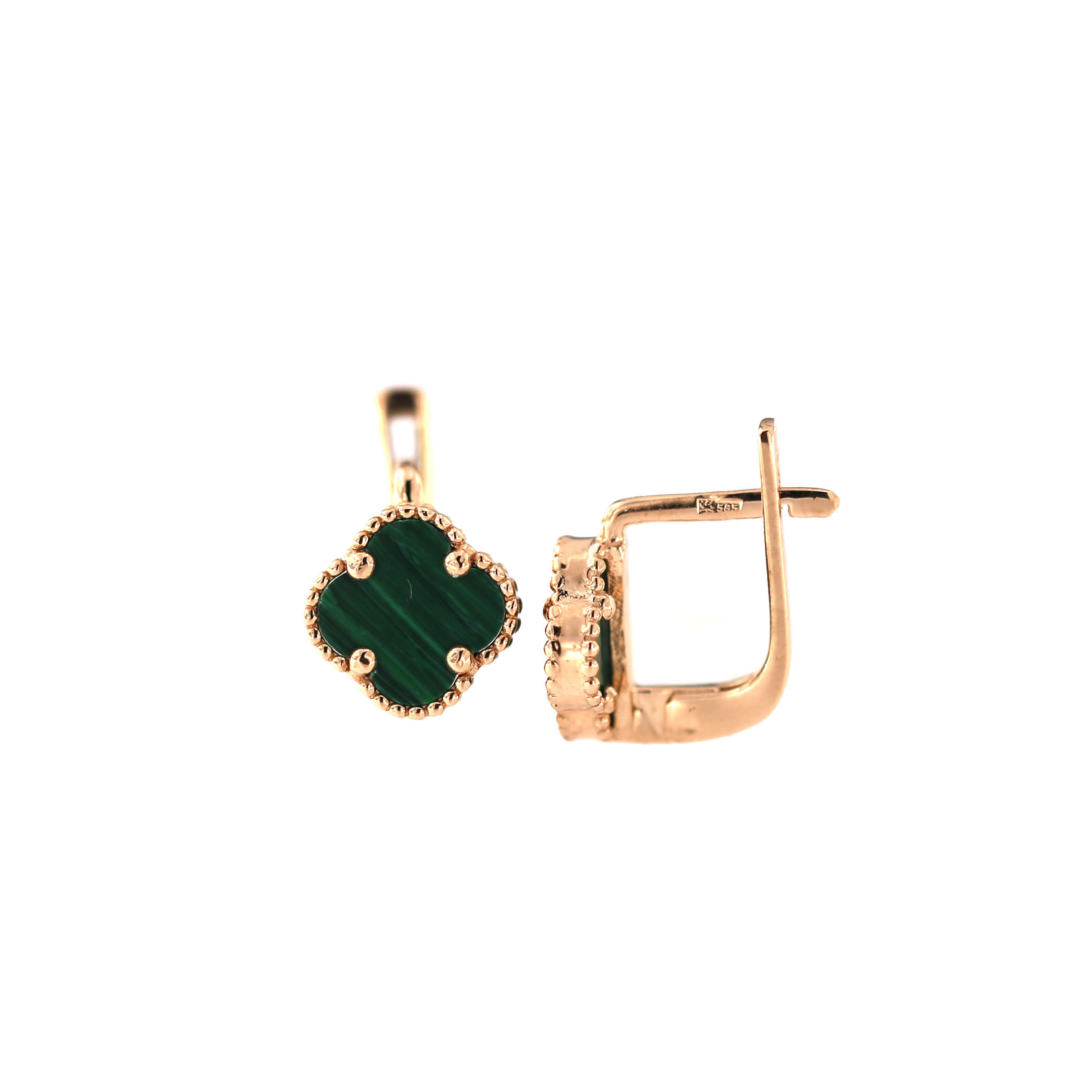 Rose gold earrings with malachite BRA01-Z-11