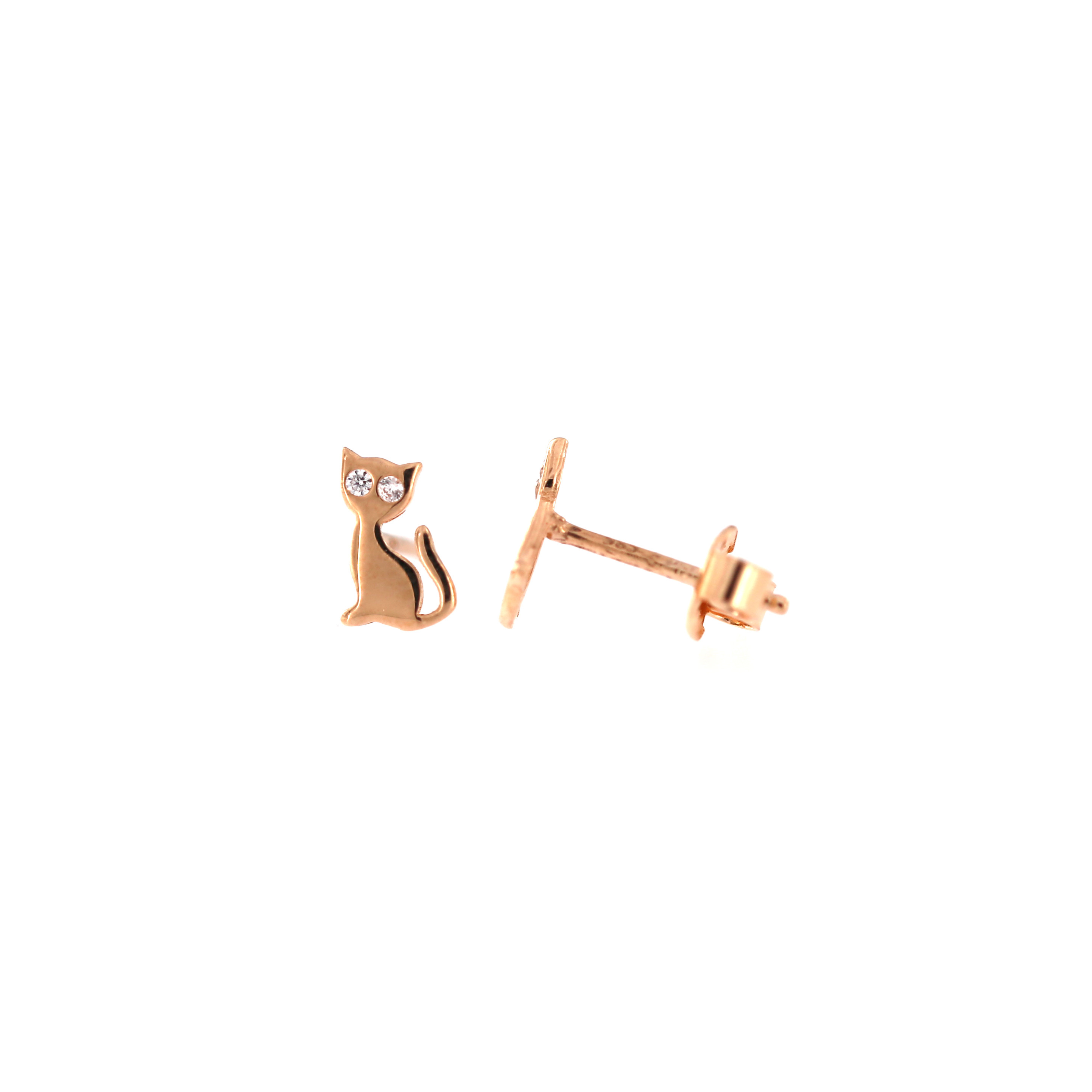 Rose gold cat pin earrings BRV10-07-02
