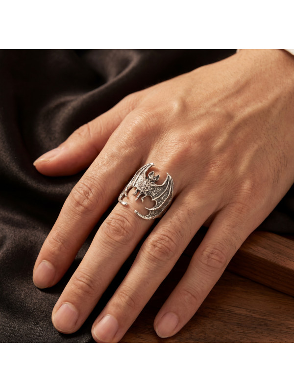 SILVER BAT RING BIKER-Ž-15