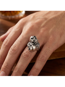 STERLING SILVER MULTI-SKULL RING BIKER-Ž-16 D20.5