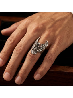 STERLING SILVER EAGLE RING BIKER-Ž-17 D21.5