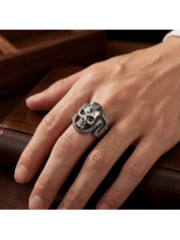 Silver Skull and Snake Ring BIKER-Ž-18