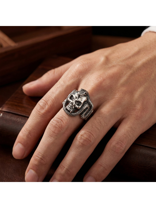 Silver Skull and Snake Ring BIKER-Ž-18