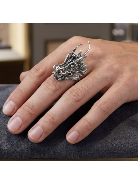 SILVER DRAGON RING BIKER-Ž-10