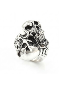 STERLING SILVER MULTI-SKULL RING BIKER-Ž-16 D20.5