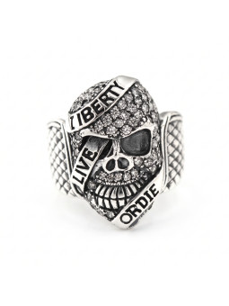 Silver “Live Free or Die” Skull Ring BIKER-Ž-35
