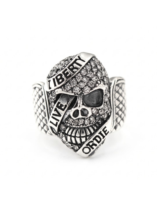 Silver “Live Free or Die” Skull Ring BIKER-Ž-35