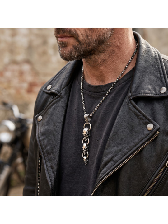 Silver Skull Pendant BIKER-P-01