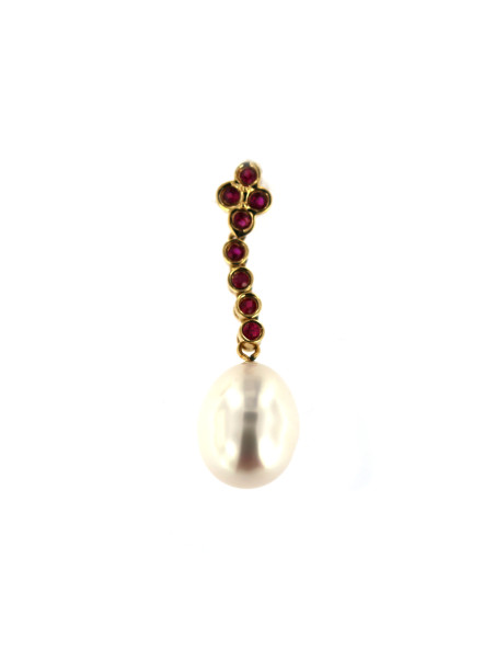 Yellow gold pearl & ruby pendant AGPRL03-01