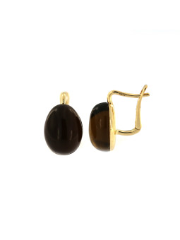 Yellow gold earrings w/ smoky quartz BGA01-04-01