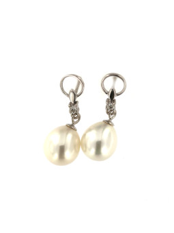 Balto aukso auskarai su perlais ir briliantais BBBR03-03-02