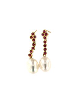 Geltono aukso auskarai su rubinais ir perlais BGBR04-02-01