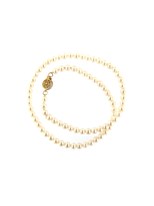 Yellow gold pearl strand necklace CPRLG02-04