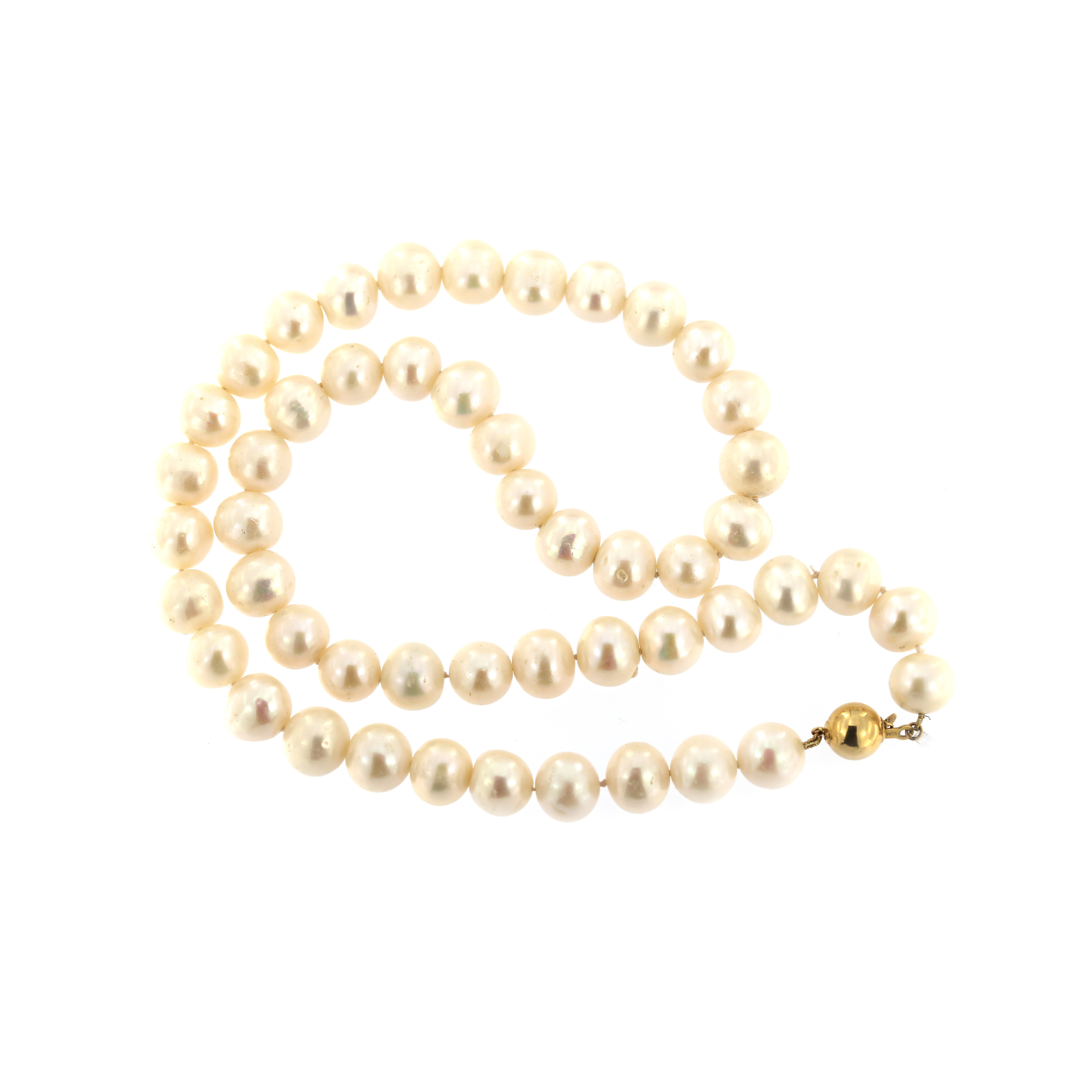 Yellow gold pearl strand necklace CPRLG03-07