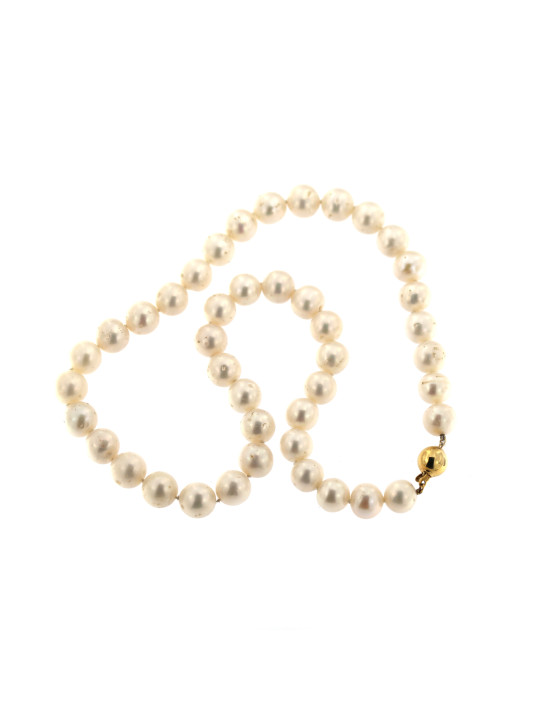 Yellow gold pearl strand necklace CPRLG03-10